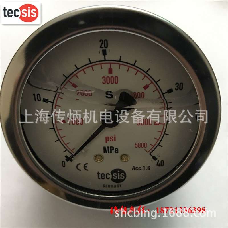 供应德国tecsis原装压力表 耐震压力表 63表径P1453 0-40MPA
