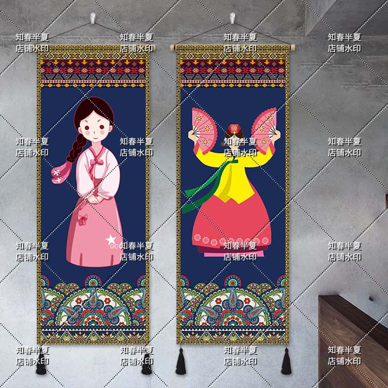 朝鲜民族挂画挂布韩式装饰画民宿韩国民俗画烤肉店饭厅墙面背景壁
