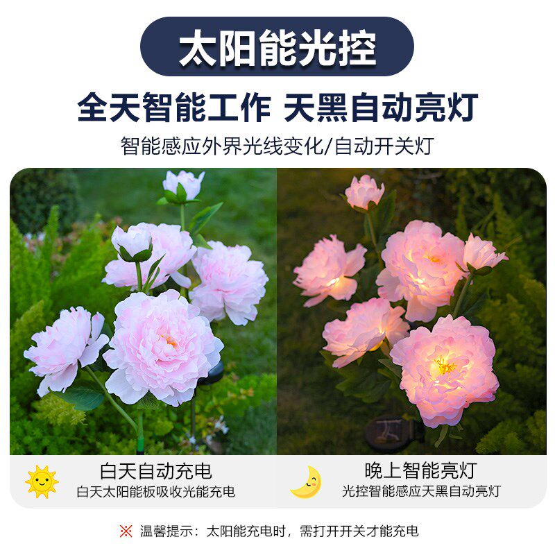 太阳能牡丹花灯庭院户外防水别墅花园阳台装饰插地景观氛围草坪灯