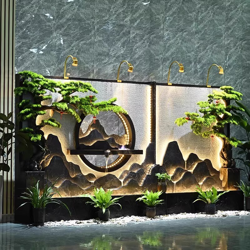 大件水幕墙流水墙喷泉客厅阳台酒店会所玄关户外庭院景观鱼池摆件