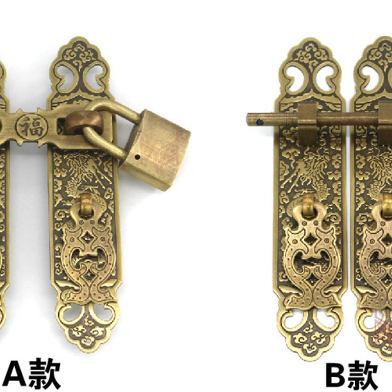中式仿古纯铜书柜门拉手衣柜橱柜门锁直条拉环门扣窗户插销铜锁扣
