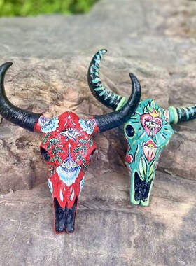 新款手绘复古彩色羊头骨架挂饰摆件墙面装饰礼品