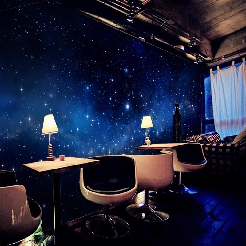 星空壁纸宇宙夜空酒吧黑色墙布背景星光男生卧室天花板星空顶墙纸