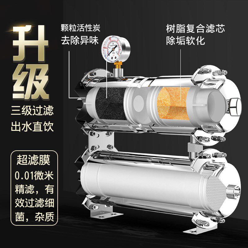 智特三级净水器家用直饮厨房反冲洗不锈钢水管过滤器大流量净水机