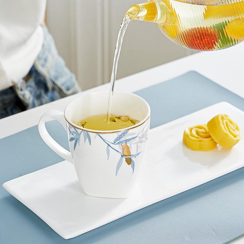 华光国瓷骨瓷马克杯水杯咖啡杯子简约个性创意牛奶杯茶杯竹风松雪