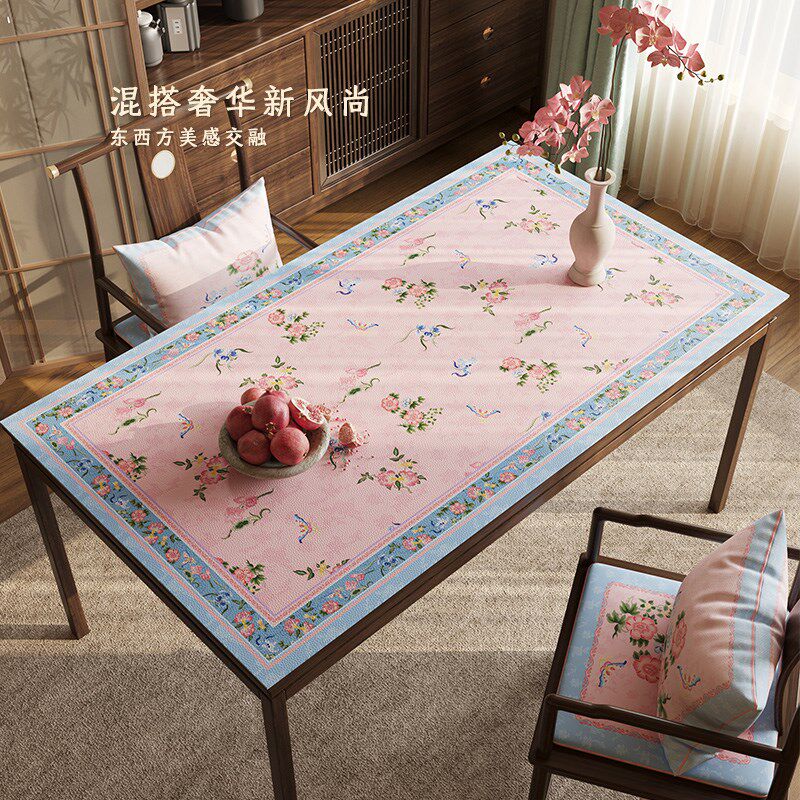 新中式桌布防水免洗皮革长方形餐桌垫轻奢高级感茶几垫布2024梦蝶