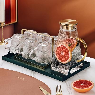 客厅冰川玻璃水杯家用高级感家庭待客杯具套装带把手喝水杯子茶杯