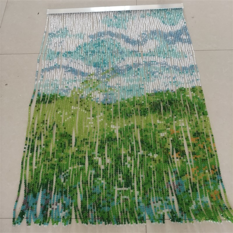 梵高麦田油画 画串珠珠帘波纹挂帘儿童房家用衣帽玄关隔断窗来图