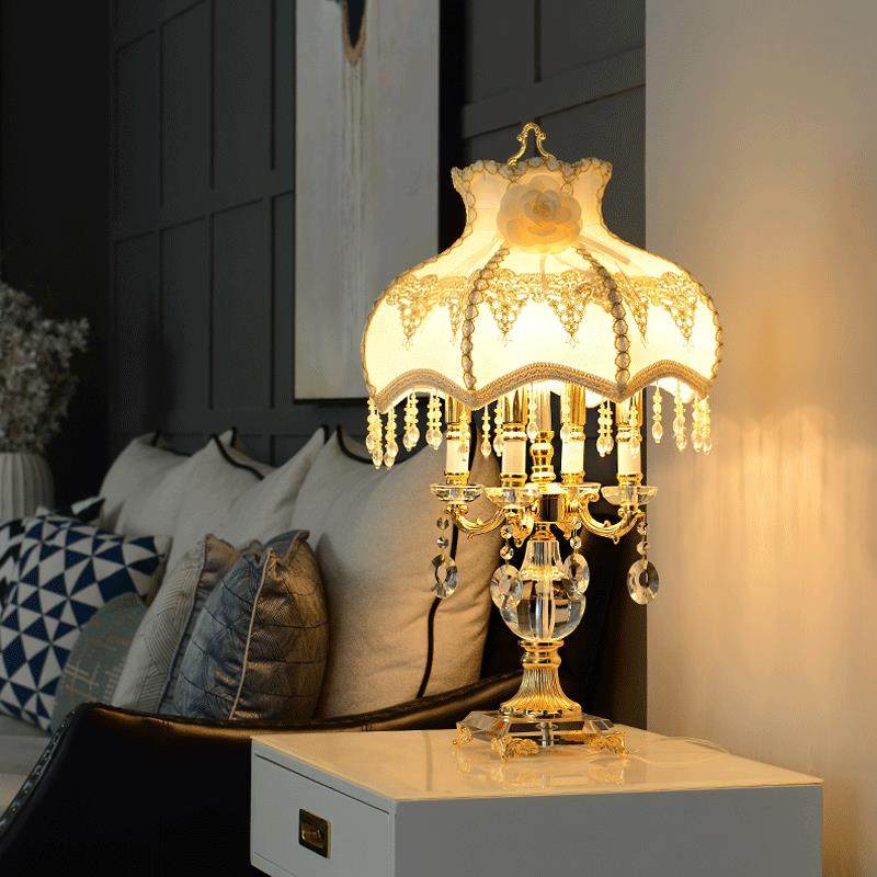 欧式台灯水晶奢华高端宫廷风大号法式高级感流苏灯罩卧室柜床头灯