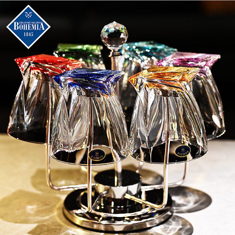 捷克进口水晶玻璃威士忌酒杯套装个性幻彩家用创意水杯洋酒杯子