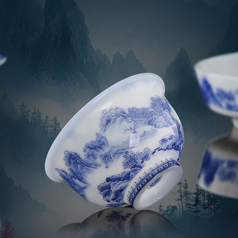 釉下彩青花瓷盖碗单个高档三才茶杯泡茶器不烫手悬停特别好看盖碗