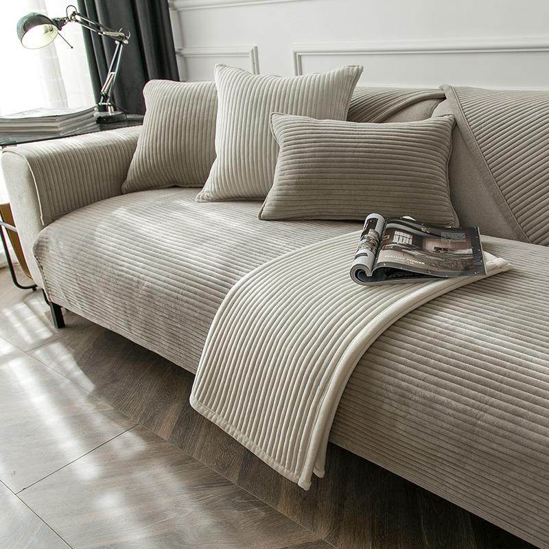 毛绒沙发垫北欧简约现代时尚冬款防滑坐垫套罩盖巾冬季布艺坐垫子