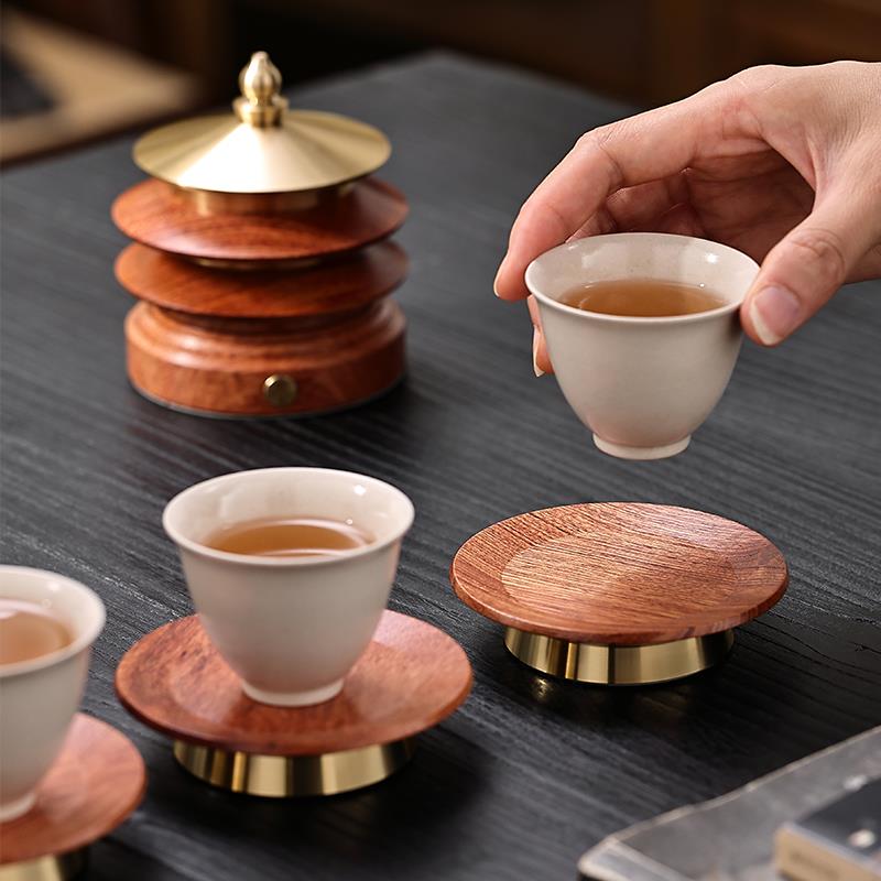 黑檀木茶托茶杯垫子组合功夫茶具中式隔热垫套组茶杯底座实木杯托