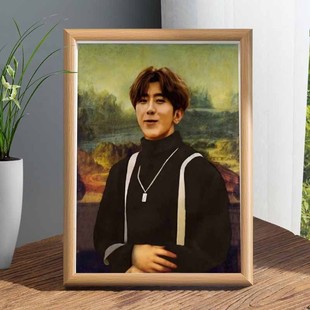鸡你太美ikun蔡徐坤画框蒙娜丽坤小黑子搞笑相框实木桌面摆件装饰
