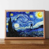 星坤夜恶搞梵星月夜世界名画相框蔡徐坤搞笑挂画小黑子装 饰画潮