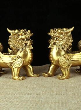 铜貔貅摆件一对黄铜单角貔貅客厅收银柜台办公室家居礼品