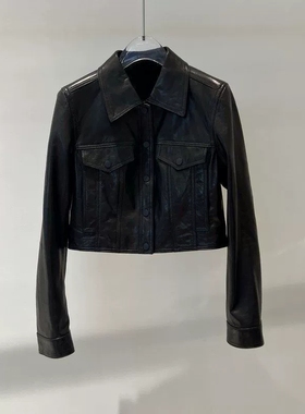 ariosea艾诺丝娃官方旗舰店2026春新款翻领短款皮衣夹克BR101203