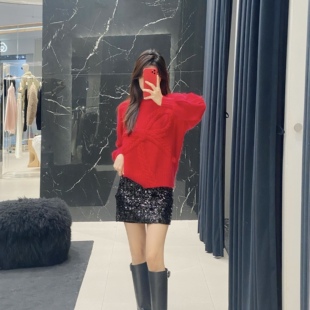 【秦岚同款】毛衣绵羊毛马海毛蝴蝶结麻花肌理4SWT031