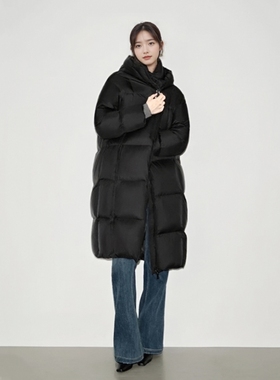 arioser艾诺丝娃官方旗舰店25冬黑色长款连帽羽绒服外套AR004131