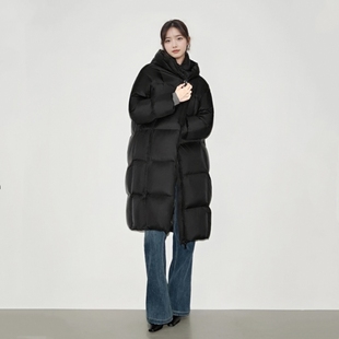 arioser艾诺丝娃官方旗舰店25冬黑色长款连帽羽绒服外套AR004131