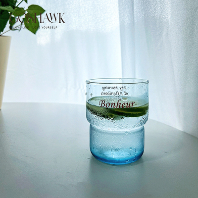 蓝色钢化杯牛奶早餐杯咖啡杯ins