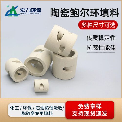 陶瓷鲍尔环填料 Φ50mm 传质高效 陶瓷散堆填料 陶瓷鲍尔环