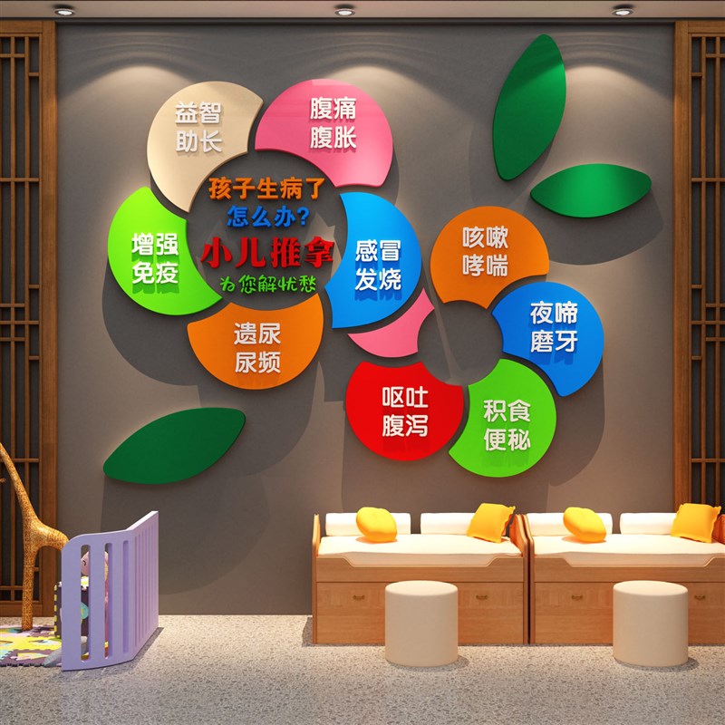 小孩推拿店墙面装饰宣传挂画贴纸药浴海报布置中医科母婴文化背景