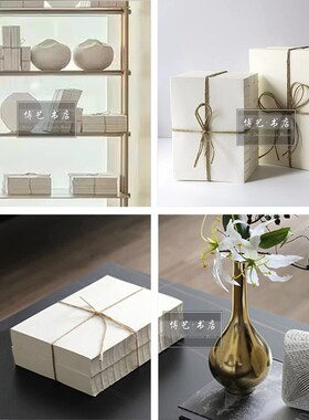 米白色书捆新中式样板间书房茶室博古架装饰线装麻绳仿真道具假书