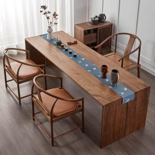 新中式餐桌书桌茶桌实木设计师整装一体茶台茶室极简泡茶桌椅组合