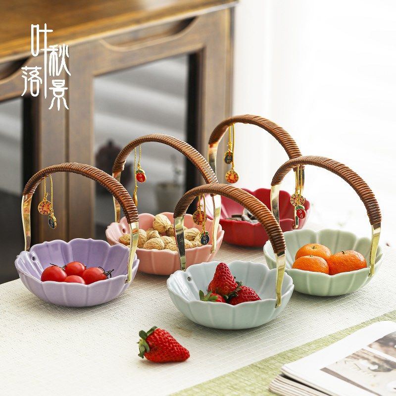 精选汝窑中式陶瓷手提水果盘家用糖果精致复古茶点盘提梁水果篮点,餐饮具,果盆/果盘/果篮,淘宝优惠券,粉丝福利购,淘宝优惠卷