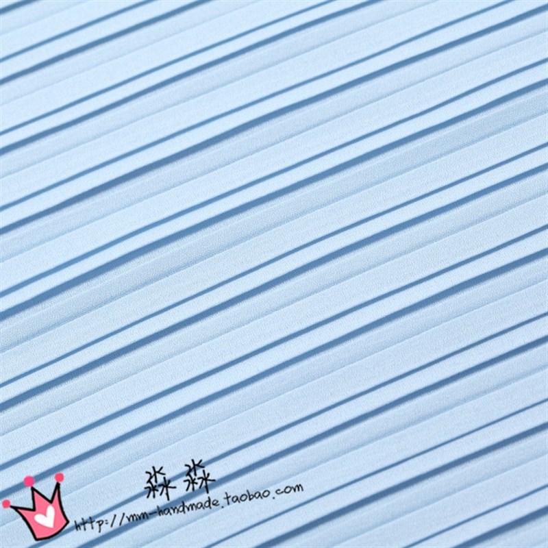 港风夏天淡蓝色珍珠纱布料 螺蓝色工字褶百褶压皱雪纺 半身裙面料