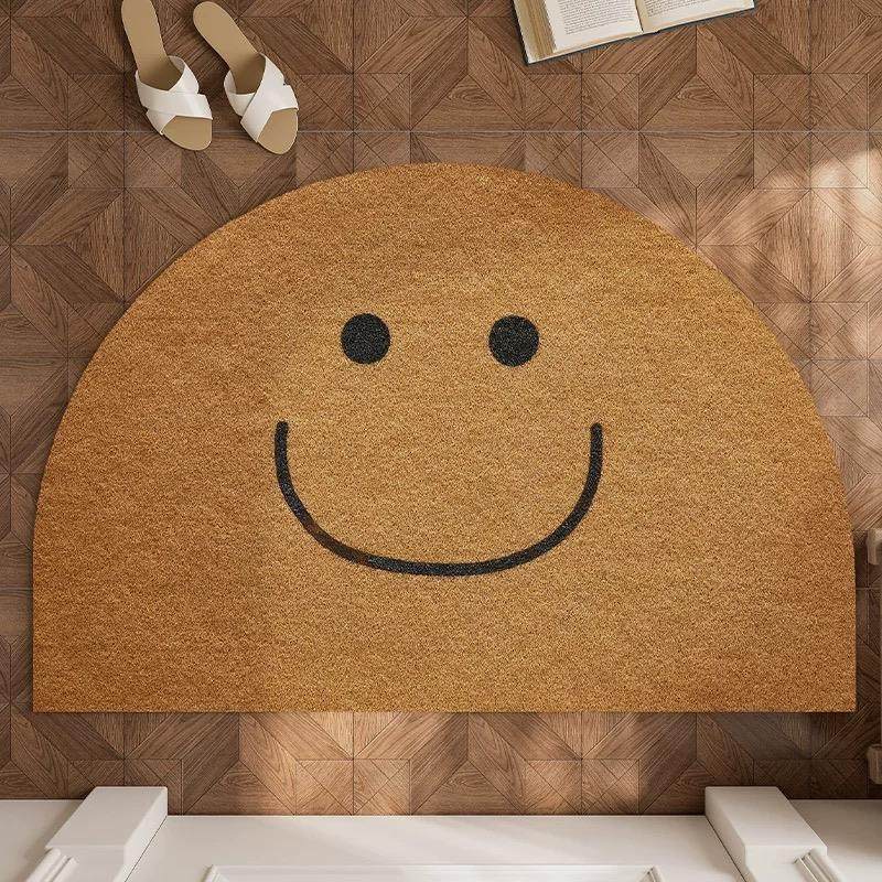半圆形笑脸表情入户门丝圈地垫玄关除尘门垫家用可裁剪防滑门垫厚
