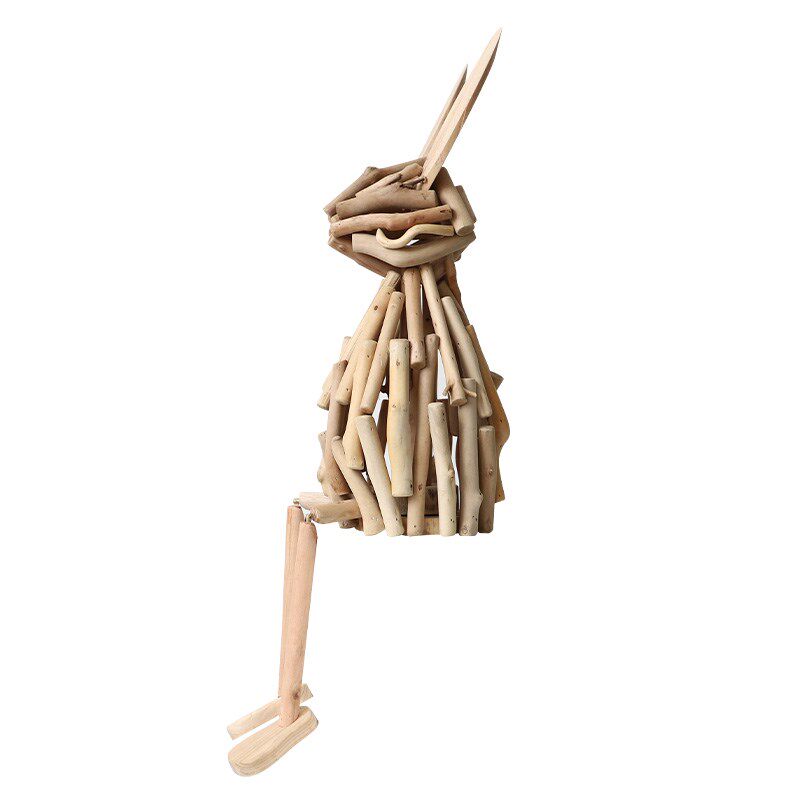 招财手工木质兔子桌面摆件创意家居客厅玄关办公桌装饰高级感小众
