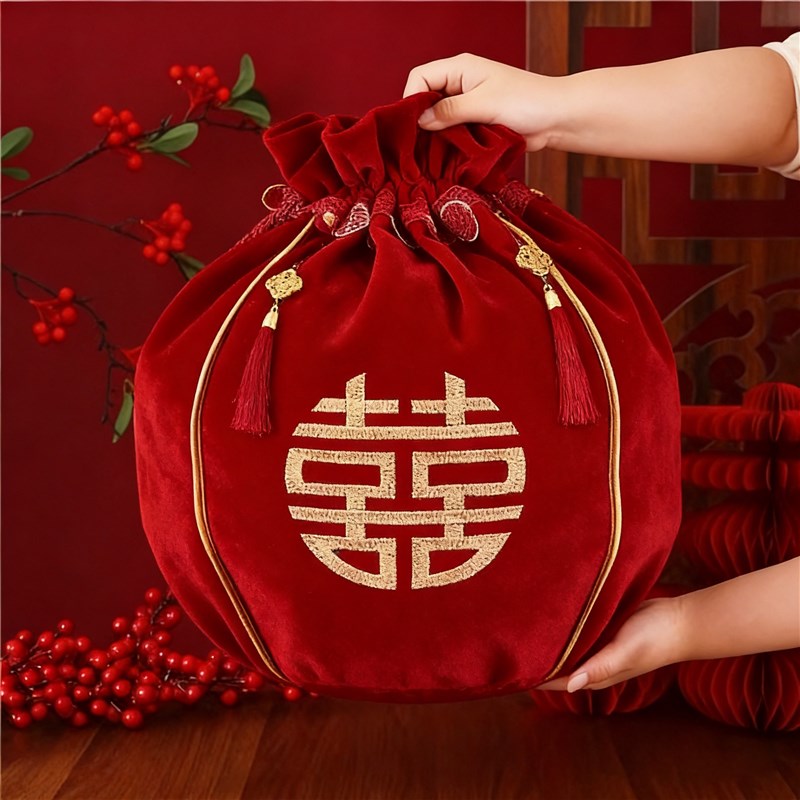 结婚包袱皮新娘陪嫁用品套装婚礼女方刺绣喜盆包福袋创意礼物一对