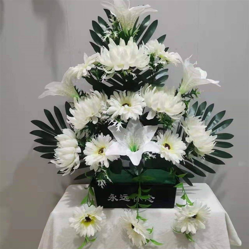 墓前花盆祭祀上坟扫碑地绢花假花清明节塑料仿真菊花束摆放花篮