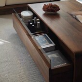 黑胡桃木茶几小户型实木茶桌客厅家用矮桌现代简约电视柜茶几组合