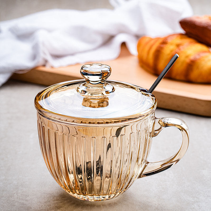 大容量玻璃杯燕麦片早餐杯子家用女牛奶杯带盖勺碗水杯带把咖啡杯