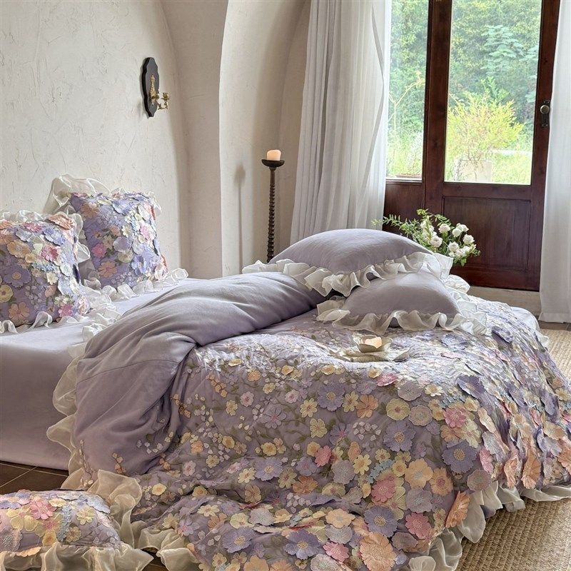 精选高贵紫高克重牛奶加绒床品四件套高档花边牡丹富贵花保暖加厚,床上用品,床品套件/四件套/多件套,淘宝优惠券,粉丝福利购,淘宝优惠卷