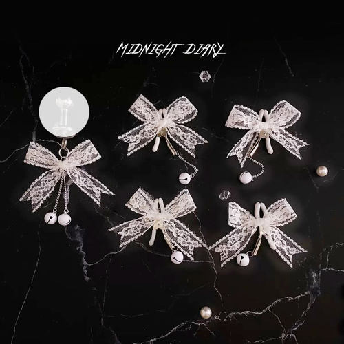 Midnight Diary 白色蕾丝蝴蝶结铃铛金属夹cosplay插件情侣礼物