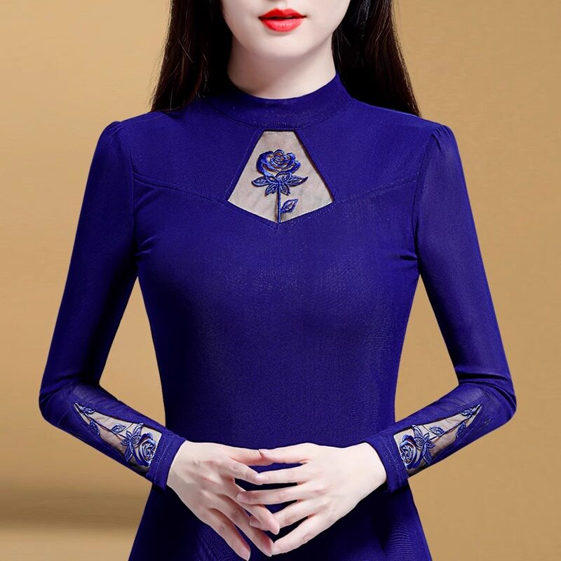 2023新款蓝色加绒打底衫时尚洋气小衫蕾丝衫女长袖内搭镂空女秋冬使用感如何?