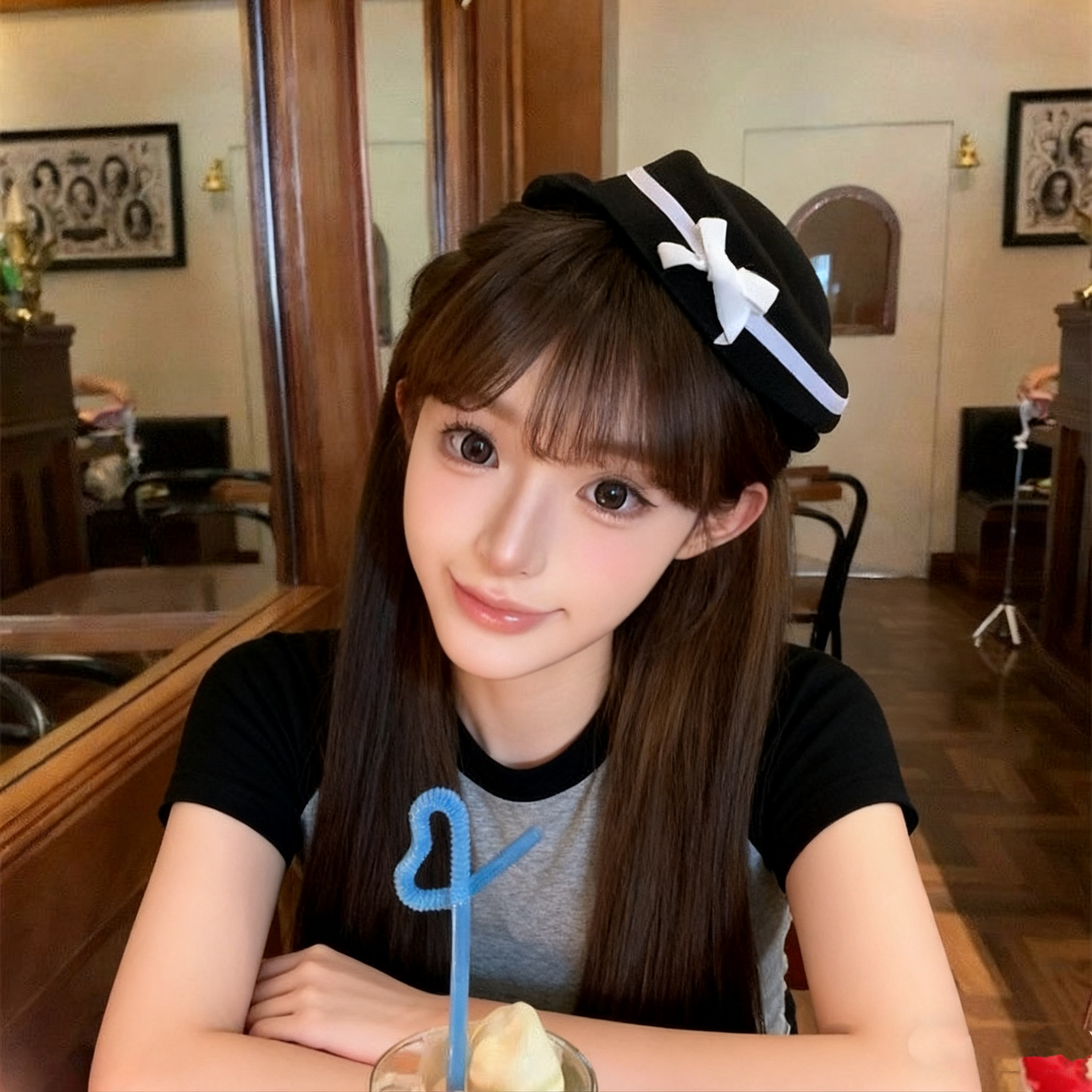 赫本英伦贝雷帽发夹海军头饰蝴蝶结少女jk礼帽学院水手圆顶帽子