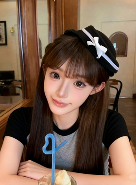 赫本英伦贝雷帽发夹海军头饰蝴蝶结少女jk礼帽学院水手圆顶帽子