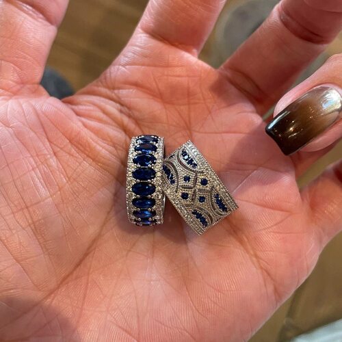 vintage蓝宝中古食指戒小众高级感戒指精致叠戴气质通勤百搭手饰