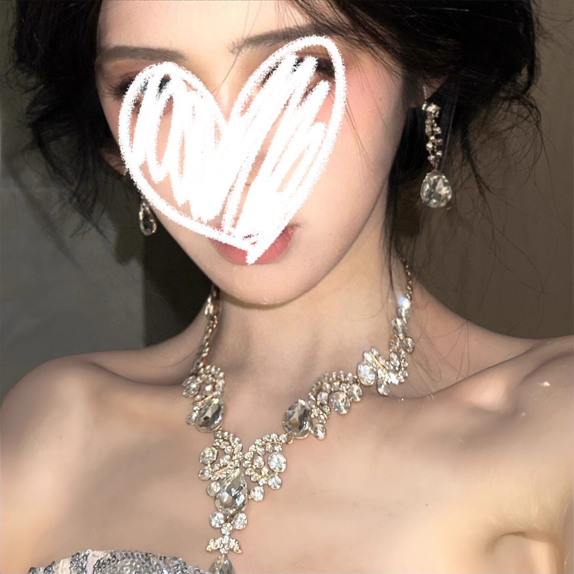 公主水滴锆石项链耳环套装女轻奢小众高级感夸张千金新娘礼服配饰