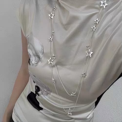 复古星星项链高级感小众设计双层叠戴毛衣链女ins质感轻奢锁骨链