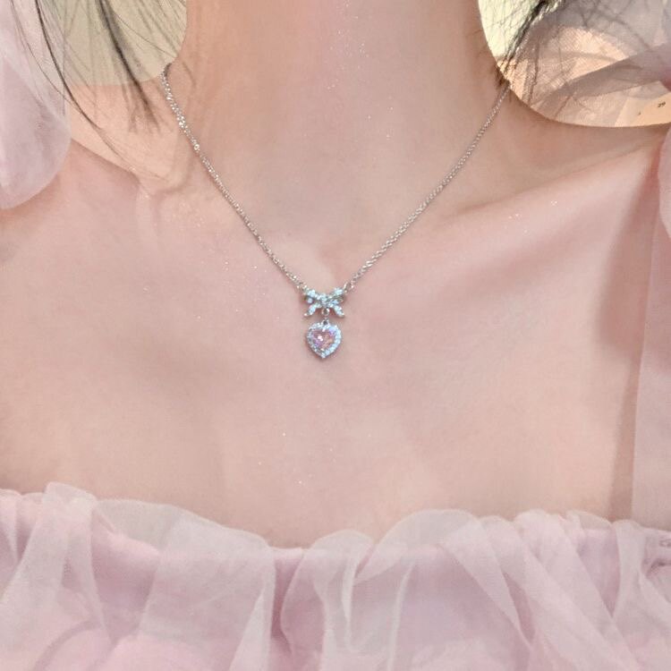 蜜桃公主风爱心蝴蝶结脖子项链女轻奢小众ins锁骨链闺蜜生日礼物