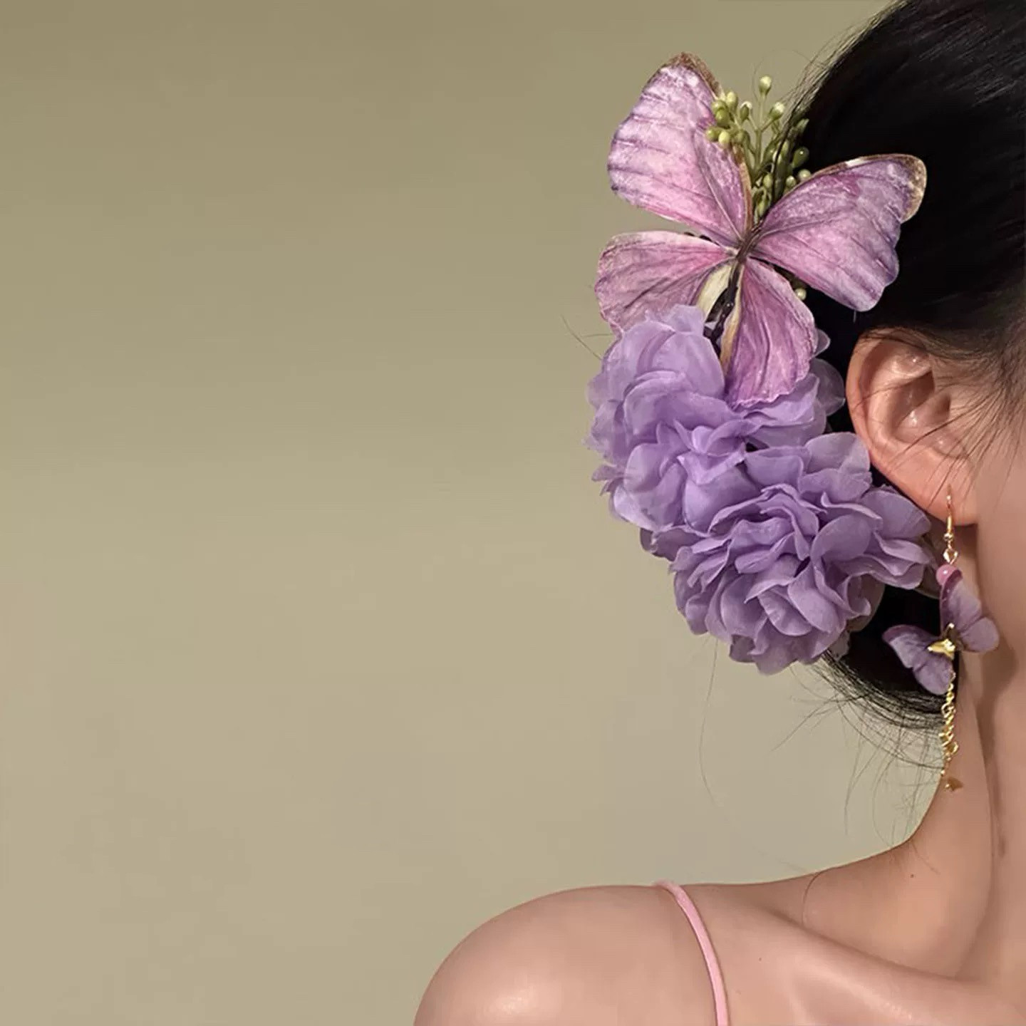 超仙紫色仿真蝴蝶花朵发夹女2026新款侧边夹发卡氛围感鸭嘴夹头饰