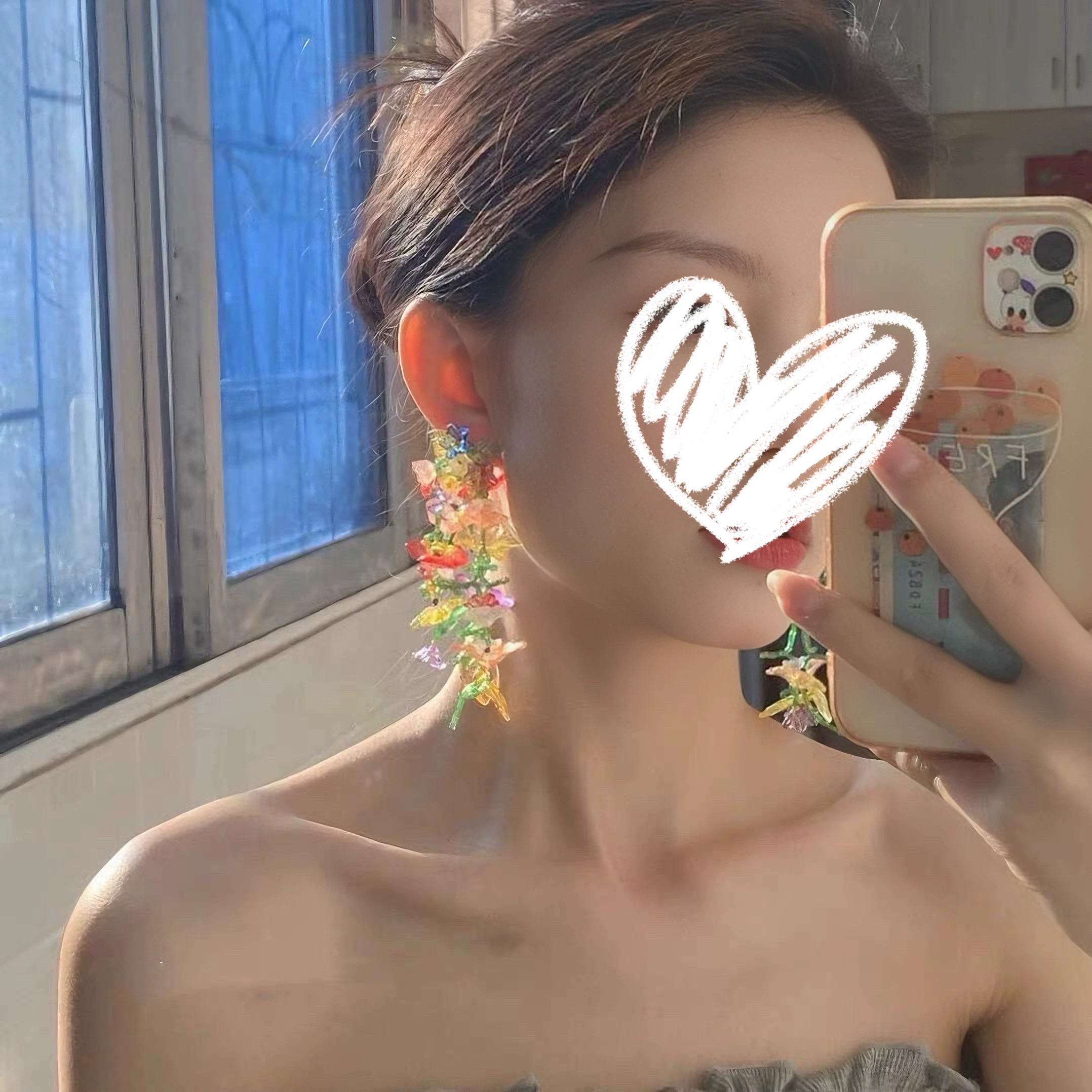 个性设计感彩色繁花手工编织耳钉女春夏串珠花朵叶子耳坠长款耳环