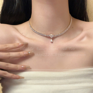 水晶颈链高级感轻奢复古重工项链女铜镶锆石巴洛克水滴珍珠锁骨链