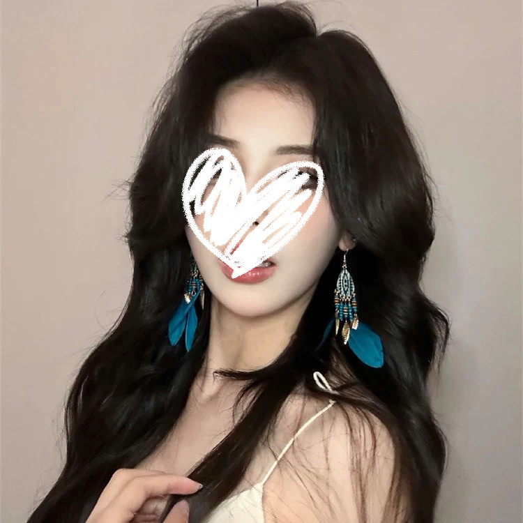 蓝色羽毛流苏耳环长款小众
